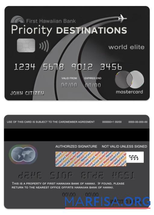 Realistic Hawaii Priority Destinations World Elite Credit mastercard template